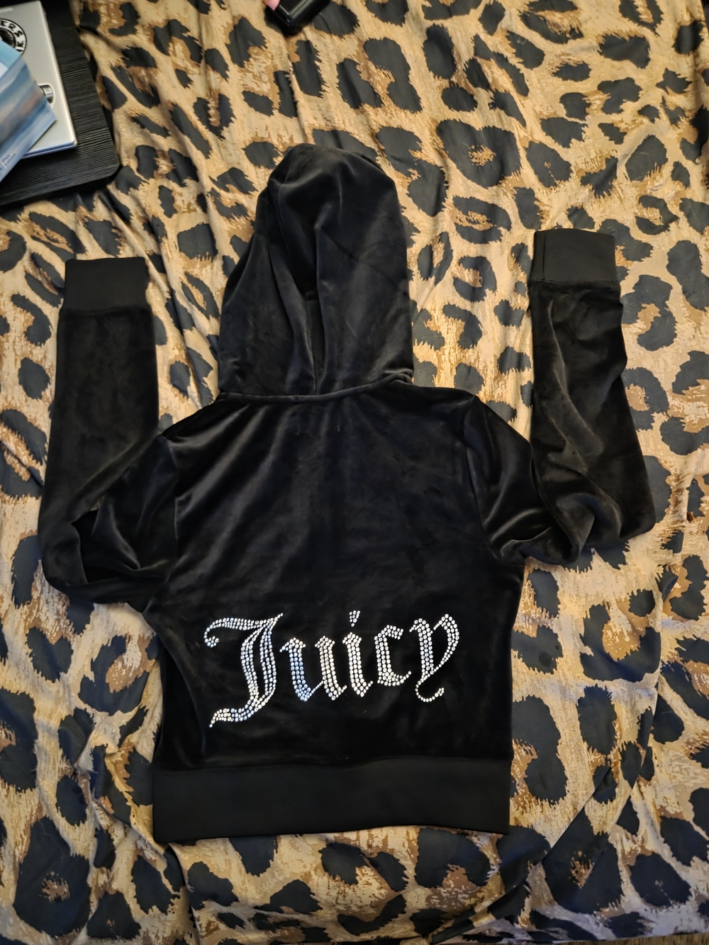 Juicy Couture Black Velour Rhinestone Hoodie